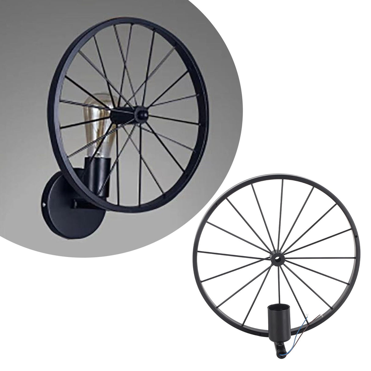 Wall Lamp Decorative Wheel Light Retro Industrial Style Iron for Balcony Corridor Black