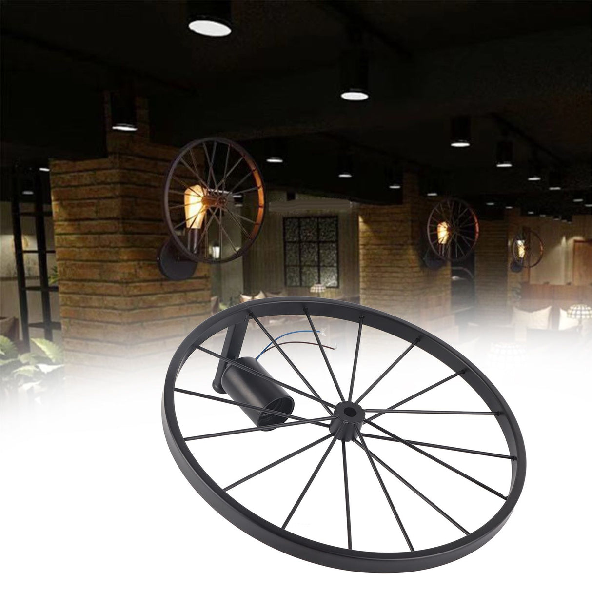 Wall Lamp Decorative Wheel Light Retro Industrial Style Iron for Balcony Corridor Black