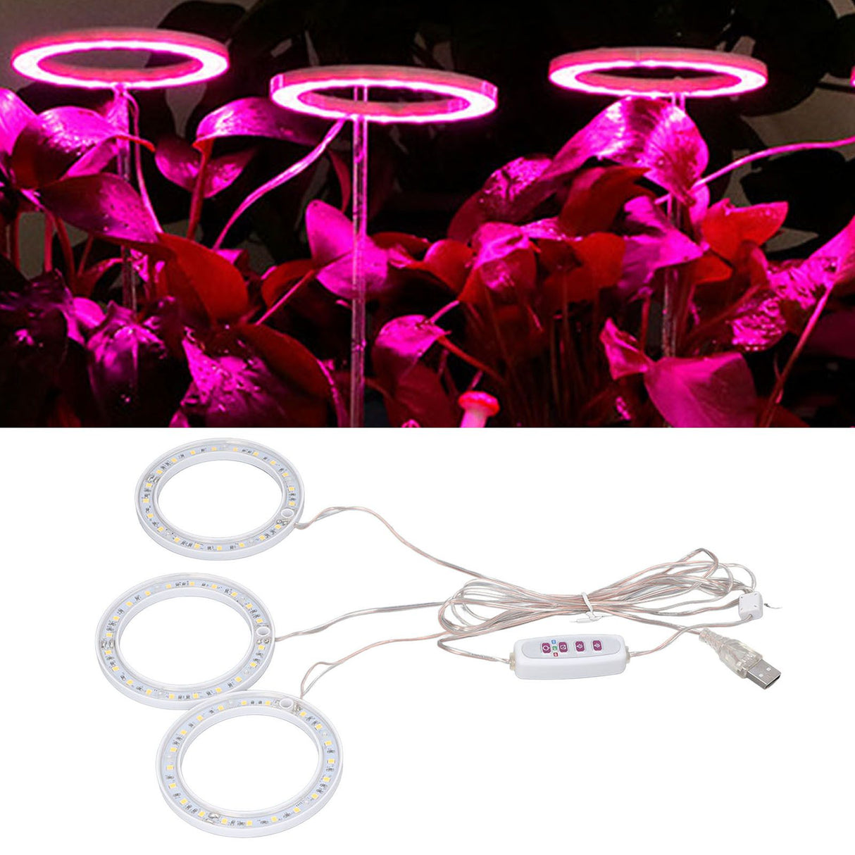 LED Plant Grow Lights Full Spectrum USB Growing Light Timing 5 Level Dimming for Indoor Plant Growing Pink Purple Light