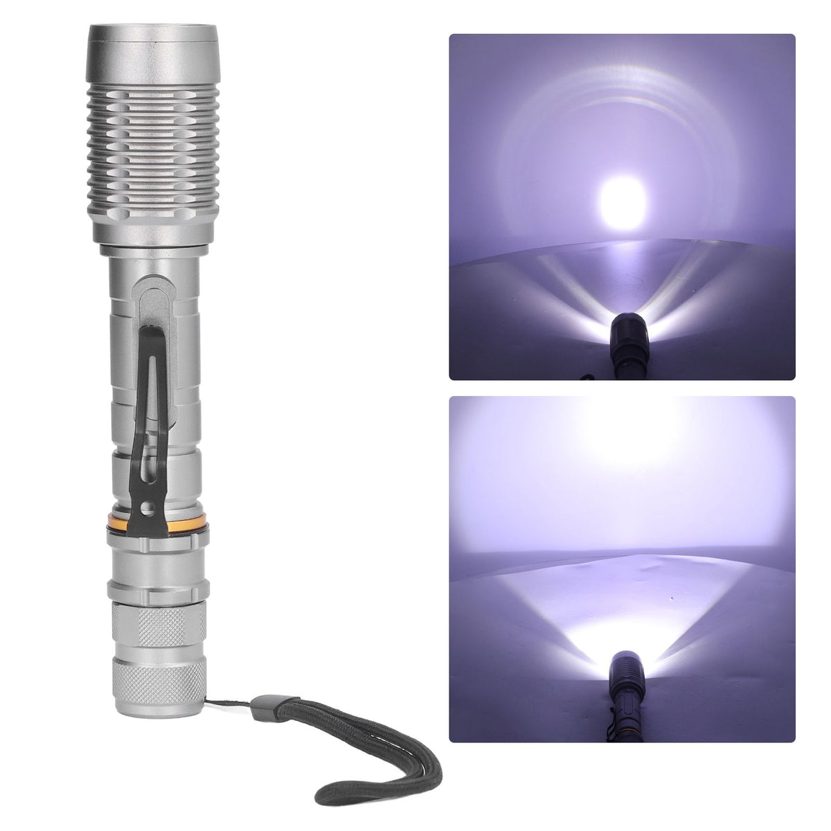 Telescopic Zoomable Flashlight 5 Lighting Modes 5000LM Waterproof Bright Flashlight for Outdoor Adventure Camping Home Gray