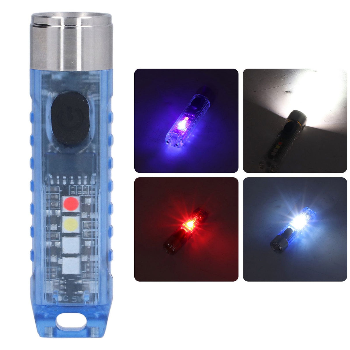 Keychain Flashlight 10 Lighting Modes 5LED TYPE C Fast Charging IP65 Waterproof Portable Keychain Light with Magnetic Base Blue