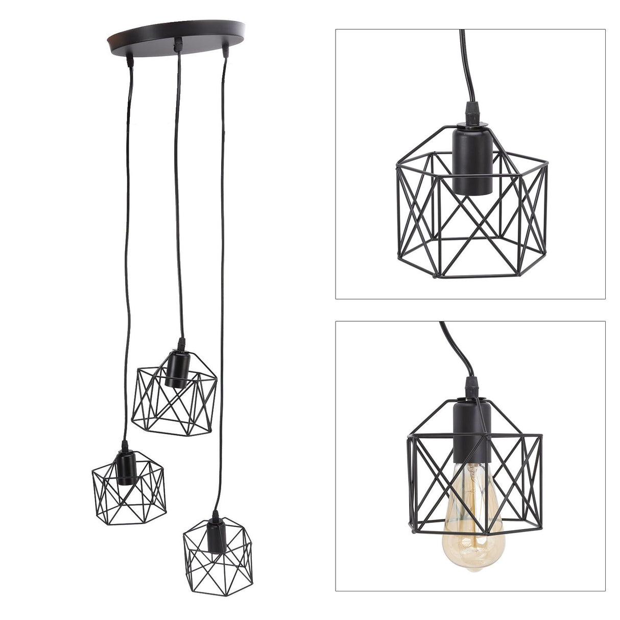 Antique Pendant Lampshade E27 3 Head Retro Unique Style Hanging Light Shade for Home Cafes 85‑240V