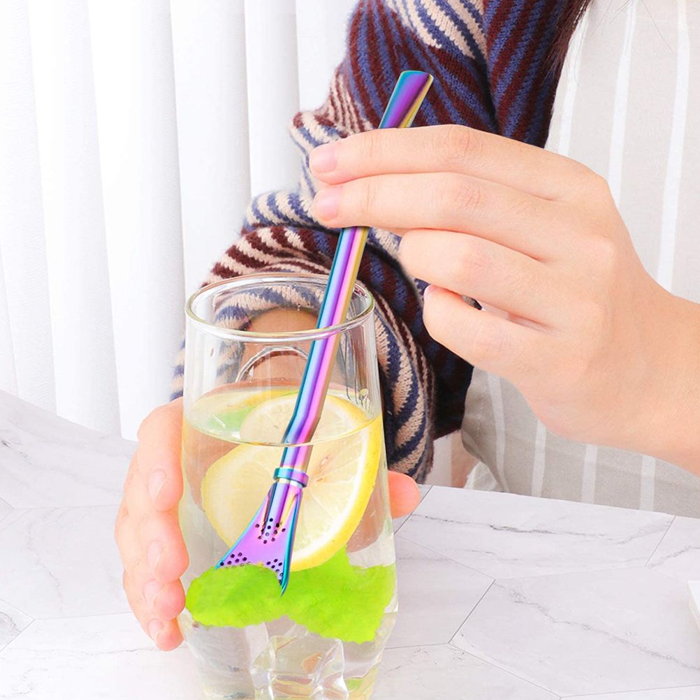 2 in 1 Stainless Steel Straw Spoon Stainless Steel Straw Mate Multifunctional Nontoxic Strainer Spoon