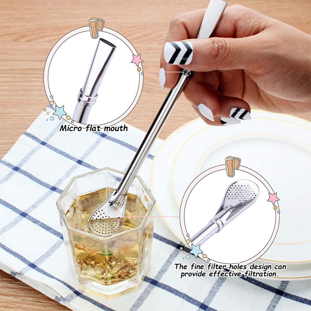 2 in 1 Stainless Steel Straw Spoon Stainless Steel Straw Mate Multifunctional Nontoxic Strainer Spoon