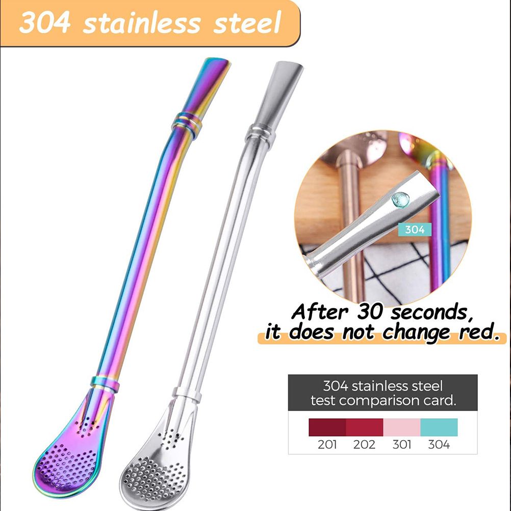 2 in 1 Stainless Steel Straw Spoon Stainless Steel Straw Mate Multifunctional Nontoxic Strainer Spoon