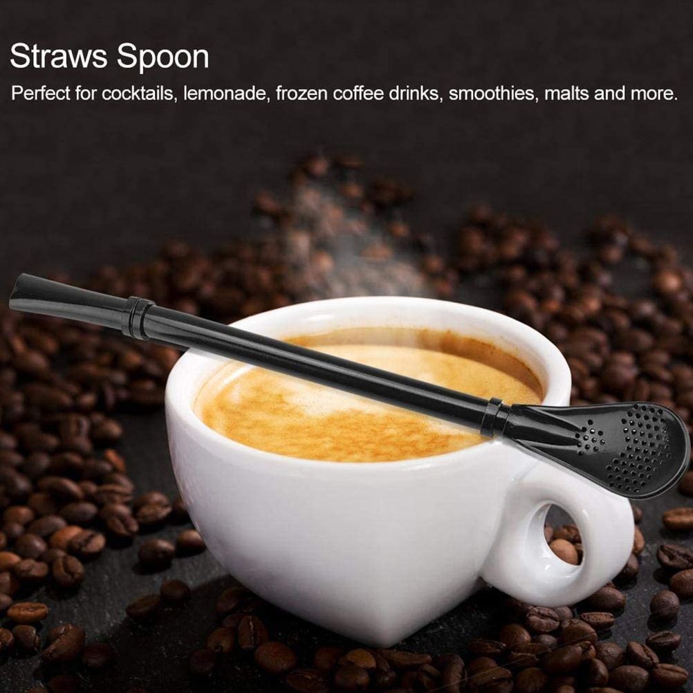 2 in 1 Stainless Steel Straw Spoon Stainless Steel Straw Mate Multifunctional Nontoxic Strainer Spoon