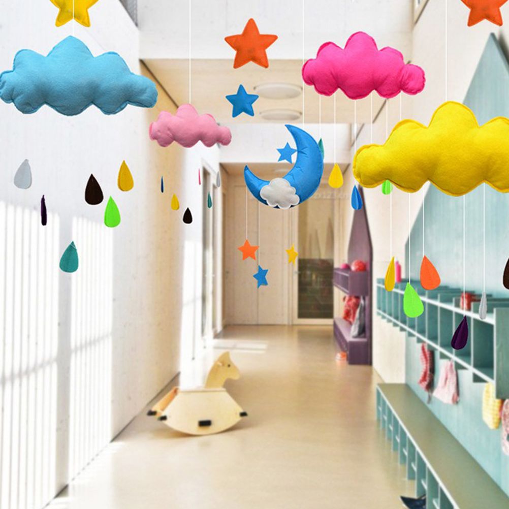 Ceiling Mobile Hanging Cloud Decorations Rainbow Mobile Cloud Ceiling Decor Durable Portable Felt Floating Cloud Room Decoration Pendant