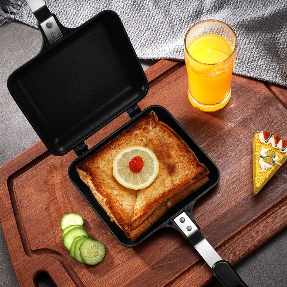 Aluminum Double Sided Frying Pan Dual Sided Sandwich Maker Pan with Handles Nonstick Griddle Pan Toast Pan