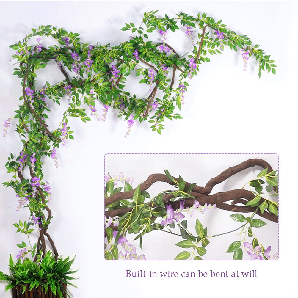 Artificial Flowers Wisteria Garland Vine Simulation Wreath Rattan Hanging Garland for Home Garden Ceremony Wedding Arch Floral Decor