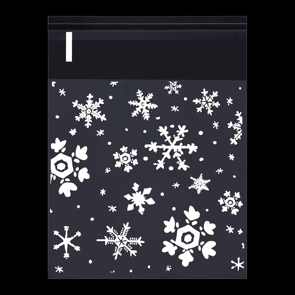 100pcs Christmas Gift Packaging Bag Plastic Packaging Bag Snowfake Printed Candy Package Bag