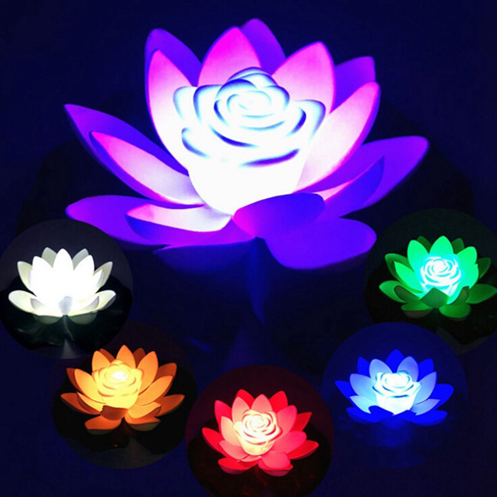 Artificial Floating Lotus Night Light LED Lotus Lamp Energy Saving Light for Garden Pool Pond Fountain Decoration