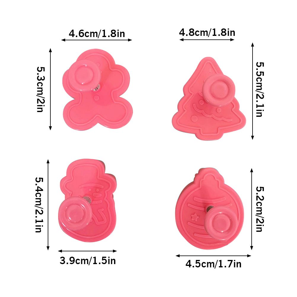4 Pcs Christmas Biscuits Cutters Set Christmas Tree Snowman Gingerbread Egg Stamper Spring Loaded Handle Cutter