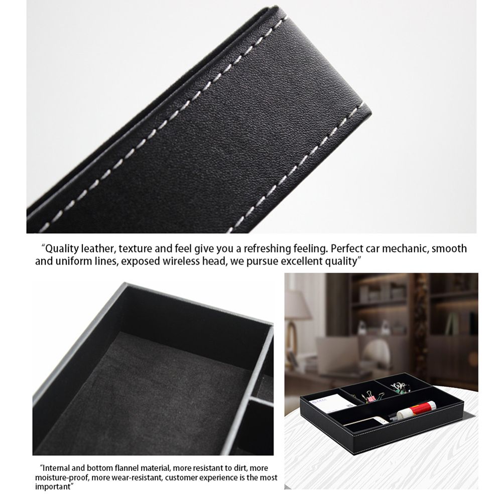 4 Compartments Leatherette Valet Tray Desk Dresser Top Organizer Box for Wallets Coins Keys and Jewelry
