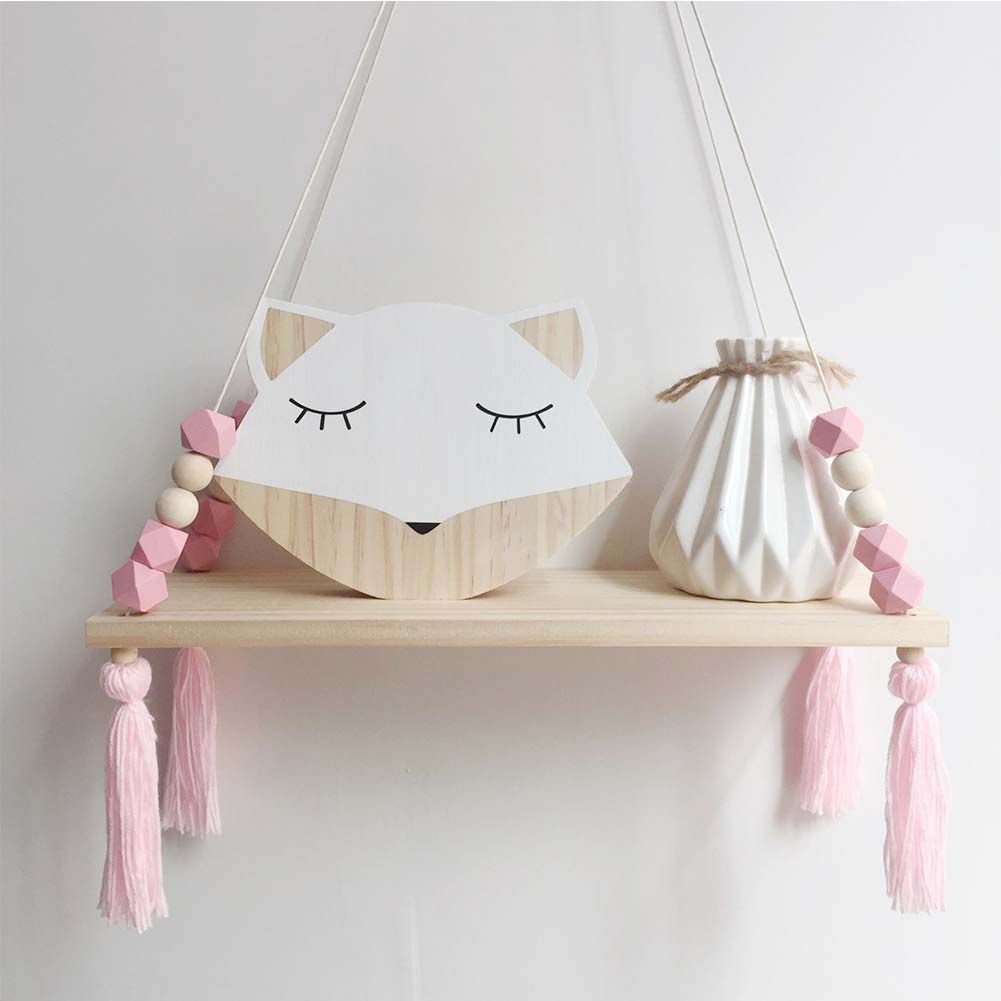 Ins Style Wall Shelf Child Decorative Shelf Hanging with Rope and Wooden Board Princess Bedroom