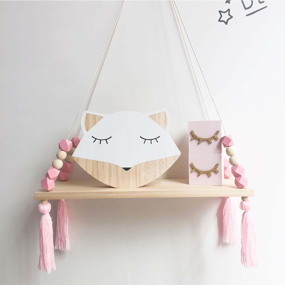 Ins Style Wall Shelf Child Decorative Shelf Hanging with Rope and Wooden Board Princess Bedroom