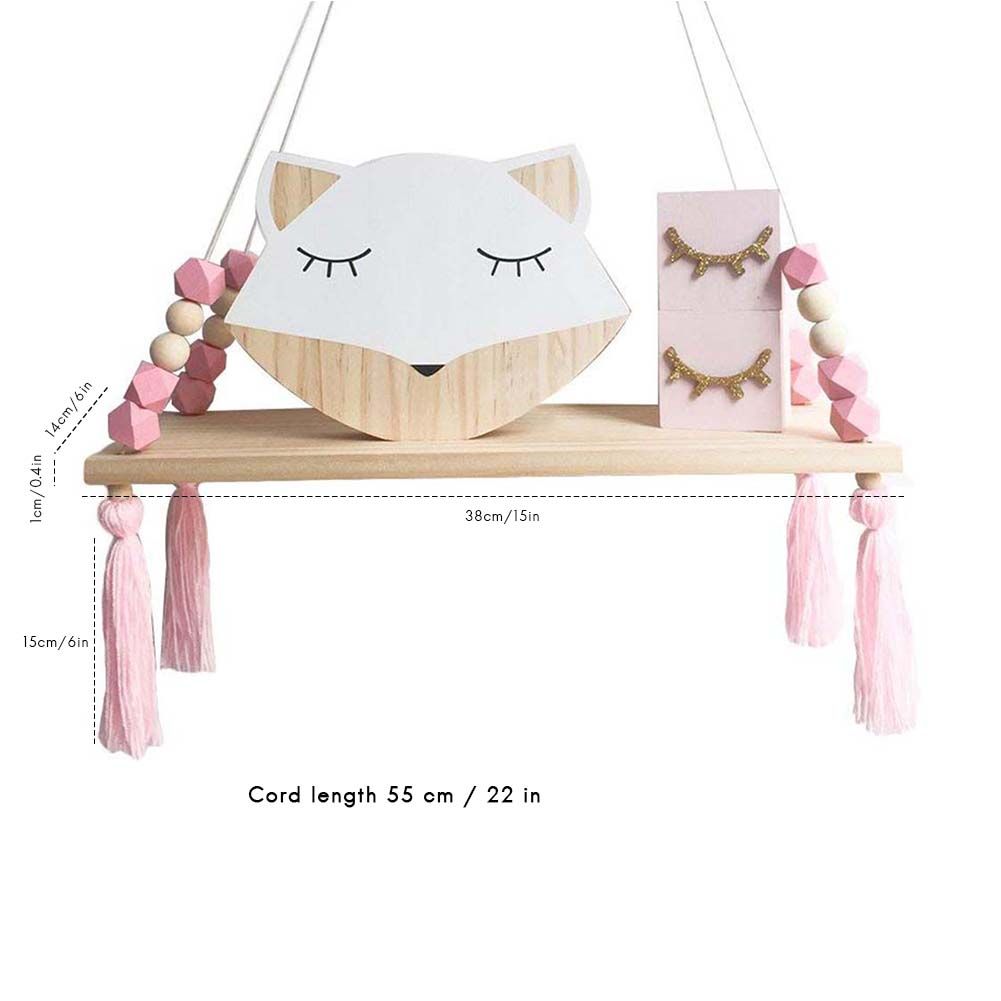 Ins Style Wall Shelf Child Decorative Shelf Hanging with Rope and Wooden Board Princess Bedroom