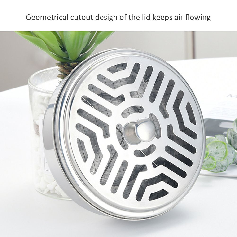 Round Mosquito Coil Holder Stainless Steel Mosquito Coil Disk Portable Mosquito Coil Tray with Hollow Cover