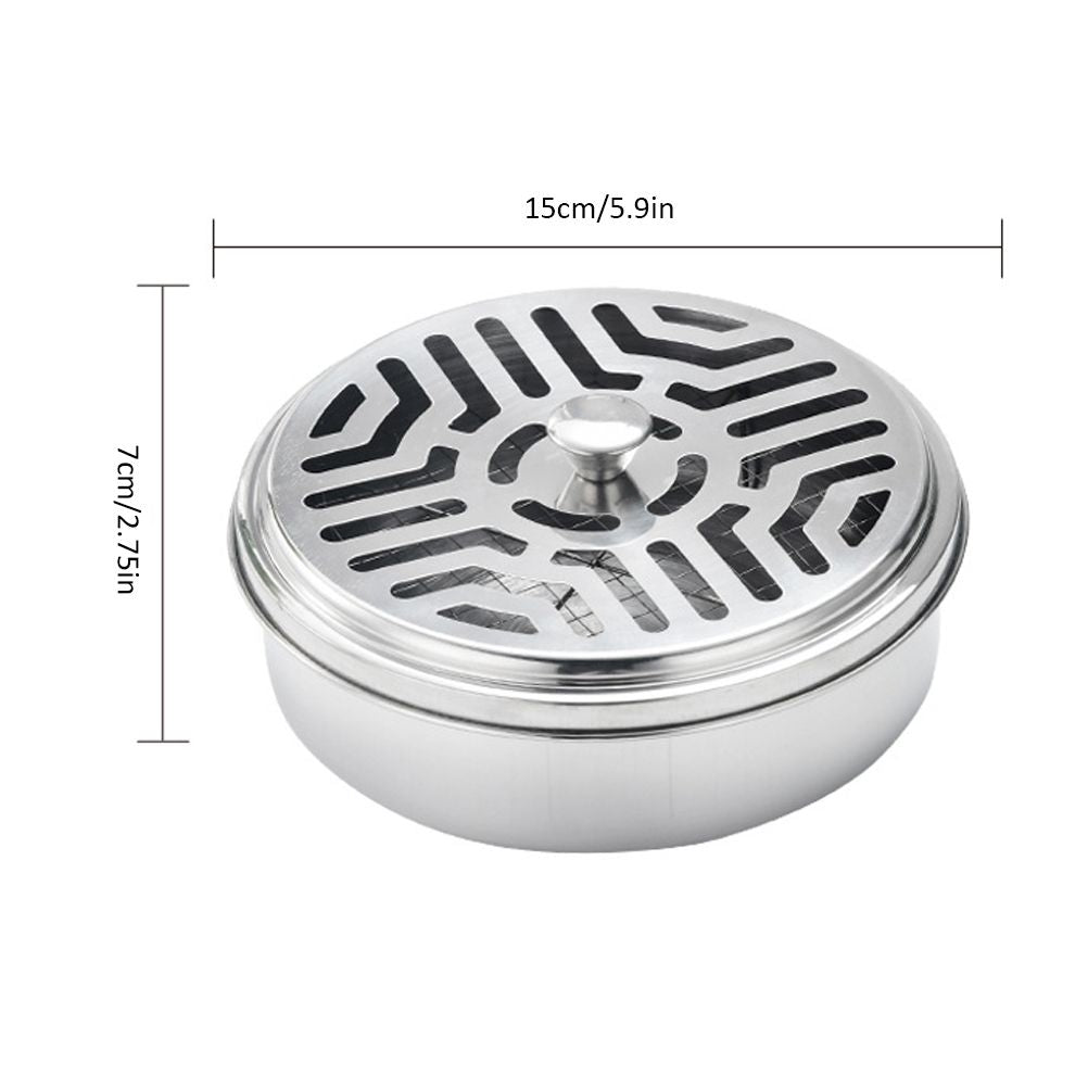 Round Mosquito Coil Holder Stainless Steel Mosquito Coil Disk Portable Mosquito Coil Tray with Hollow Cover