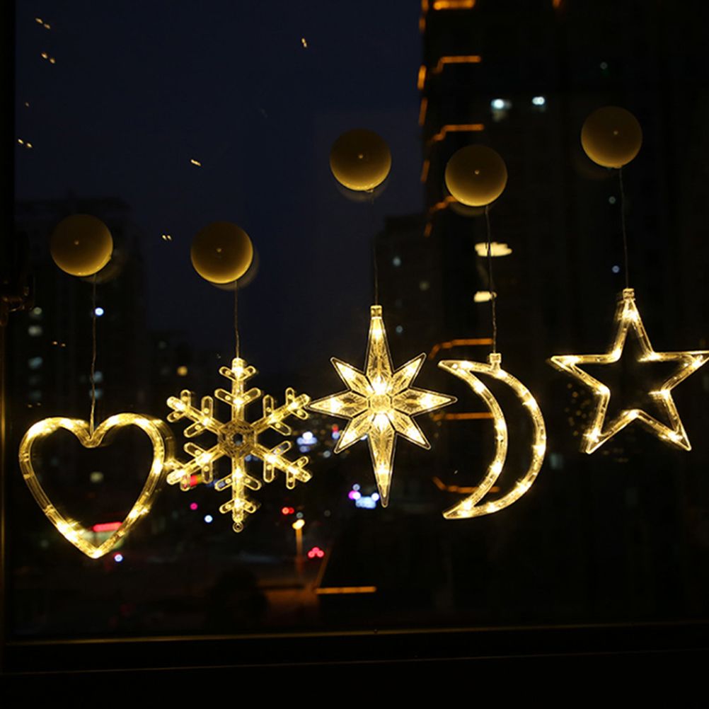Window Sucker Holiday Lamp LED Christmas Trees Deer Bell Star Santa Hanging Garland Light Wall Decorative