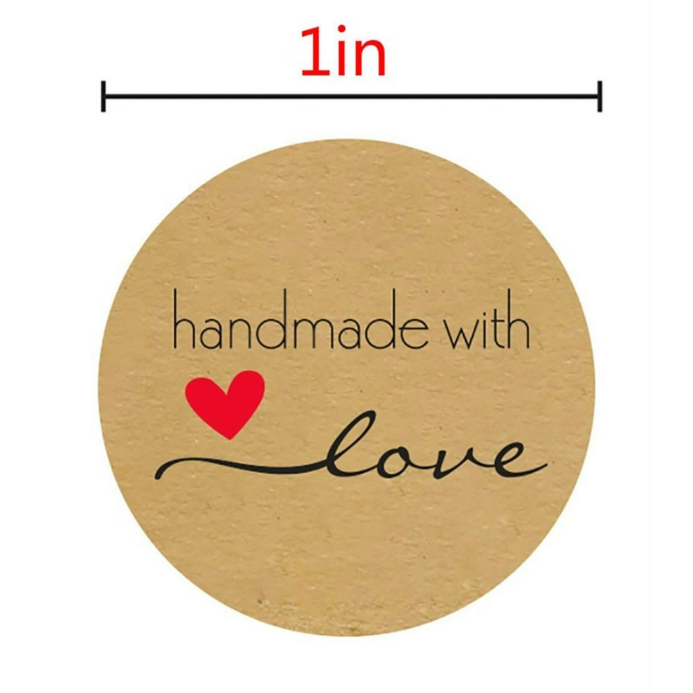 500Pcs Handmade with Love Stickers Round Self Adhesive Kraft Paper Labels Gift Tag