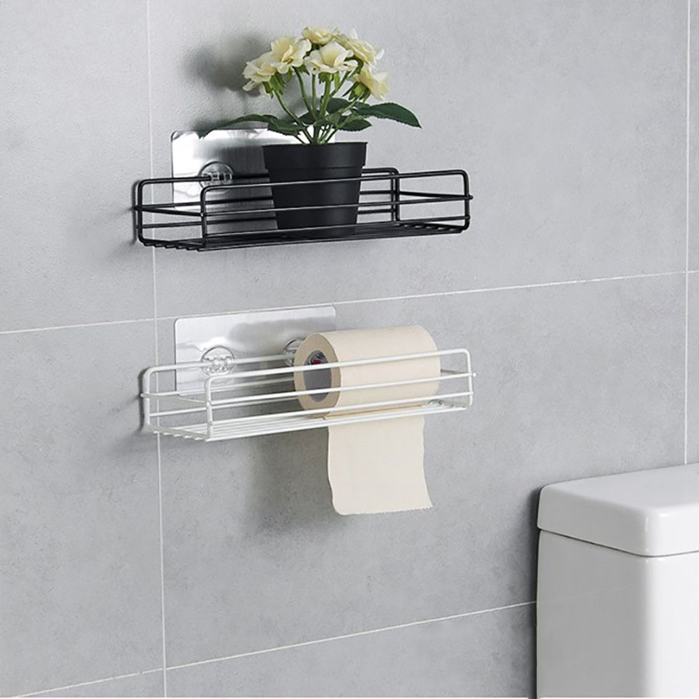 Wrought Iron Bathroom Storage Rack with Sucker Toilet Bowl Sundries Organizer Shelf Wall Hanging