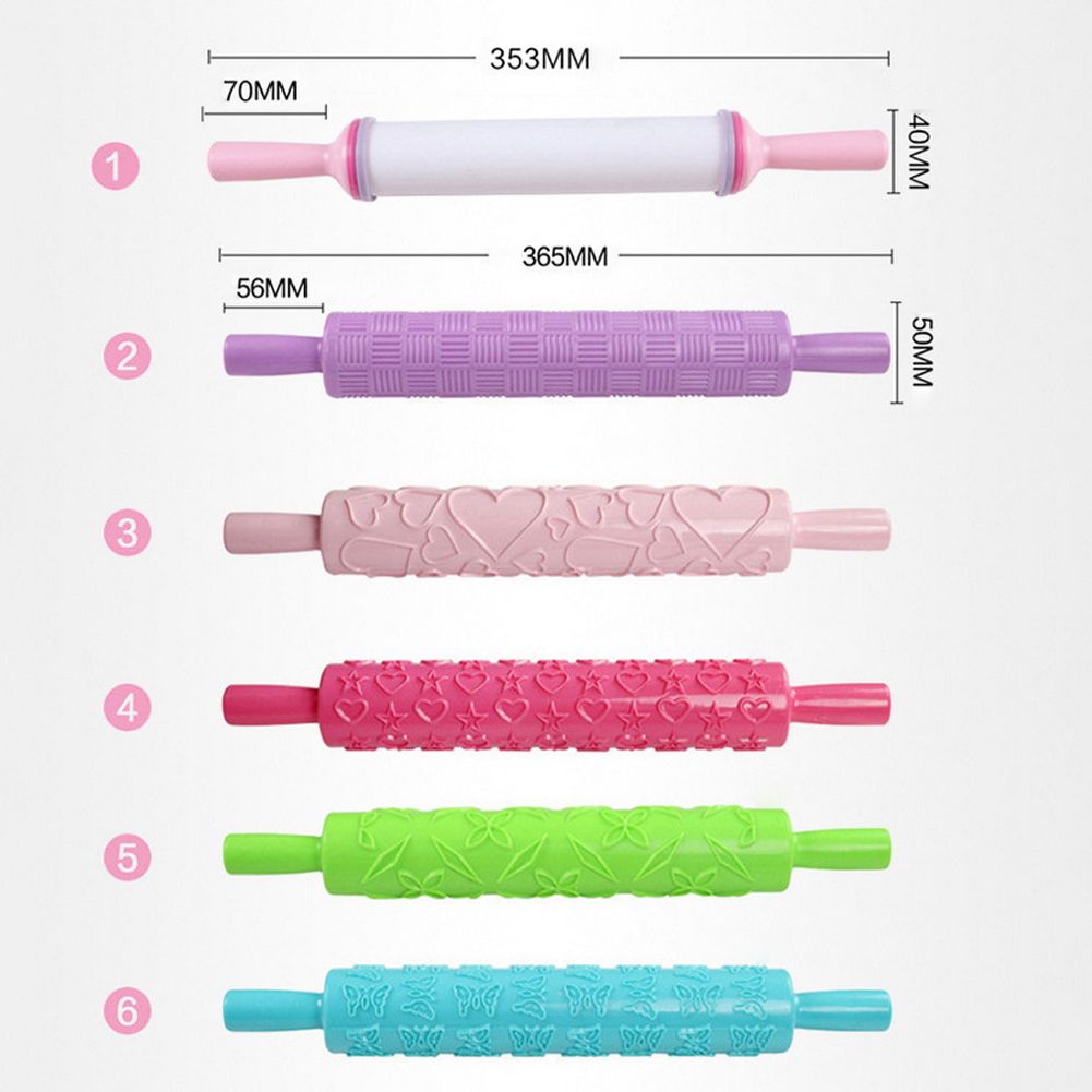 Plastic Non Stick Fondant Rolling Pin Tool Portable Embossed Rolling Pin Fondant Pastry Cake Decorating Tool