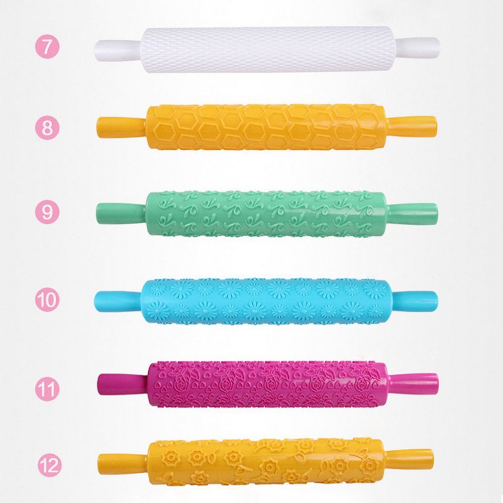 Plastic Non Stick Fondant Rolling Pin Tool Portable Embossed Rolling Pin Fondant Pastry Cake Decorating Tool