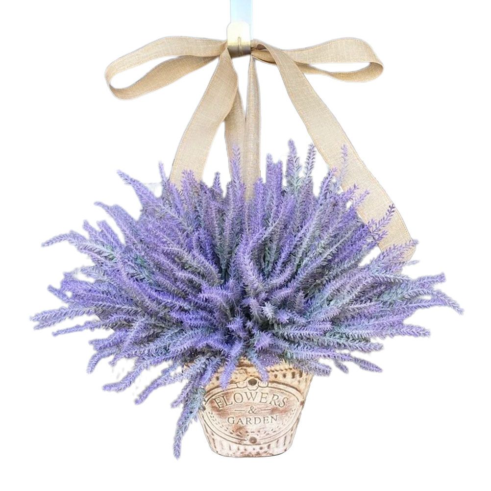 Artificial Hanging Flowers in Basket for Front Door Hanging Lavender Wreath Basket Outdoor Indoor Patio Lawn Courtyard Garden Decor