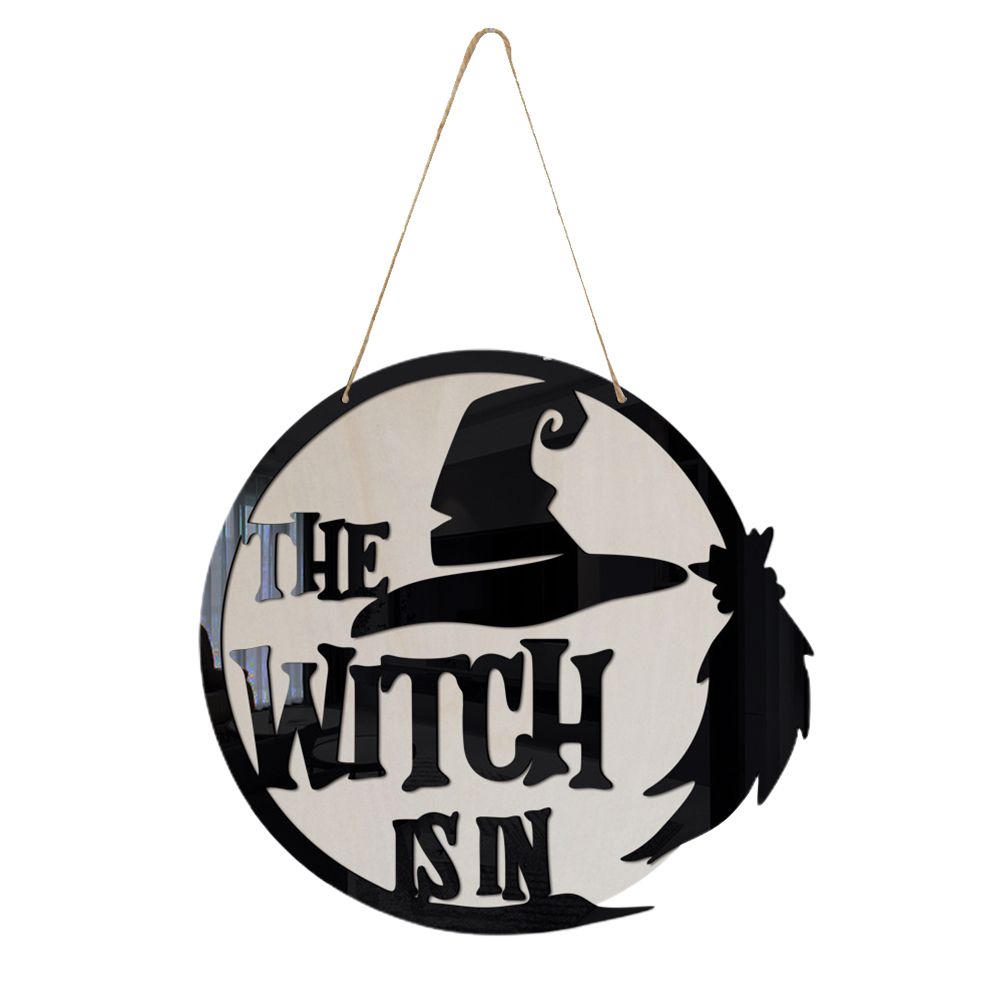 Halloween Door Sign Witch Wooden Hanging Sign for Front Door Wooden Wall Decor for Halloween Home Party Outdoor
