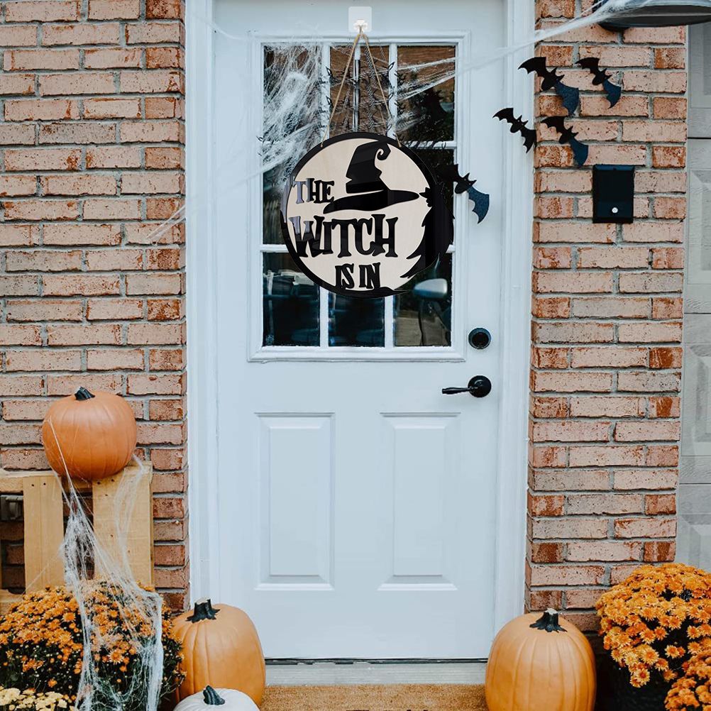 Halloween Door Sign Witch Wooden Hanging Sign for Front Door Wooden Wall Decor for Halloween Home Party Outdoor