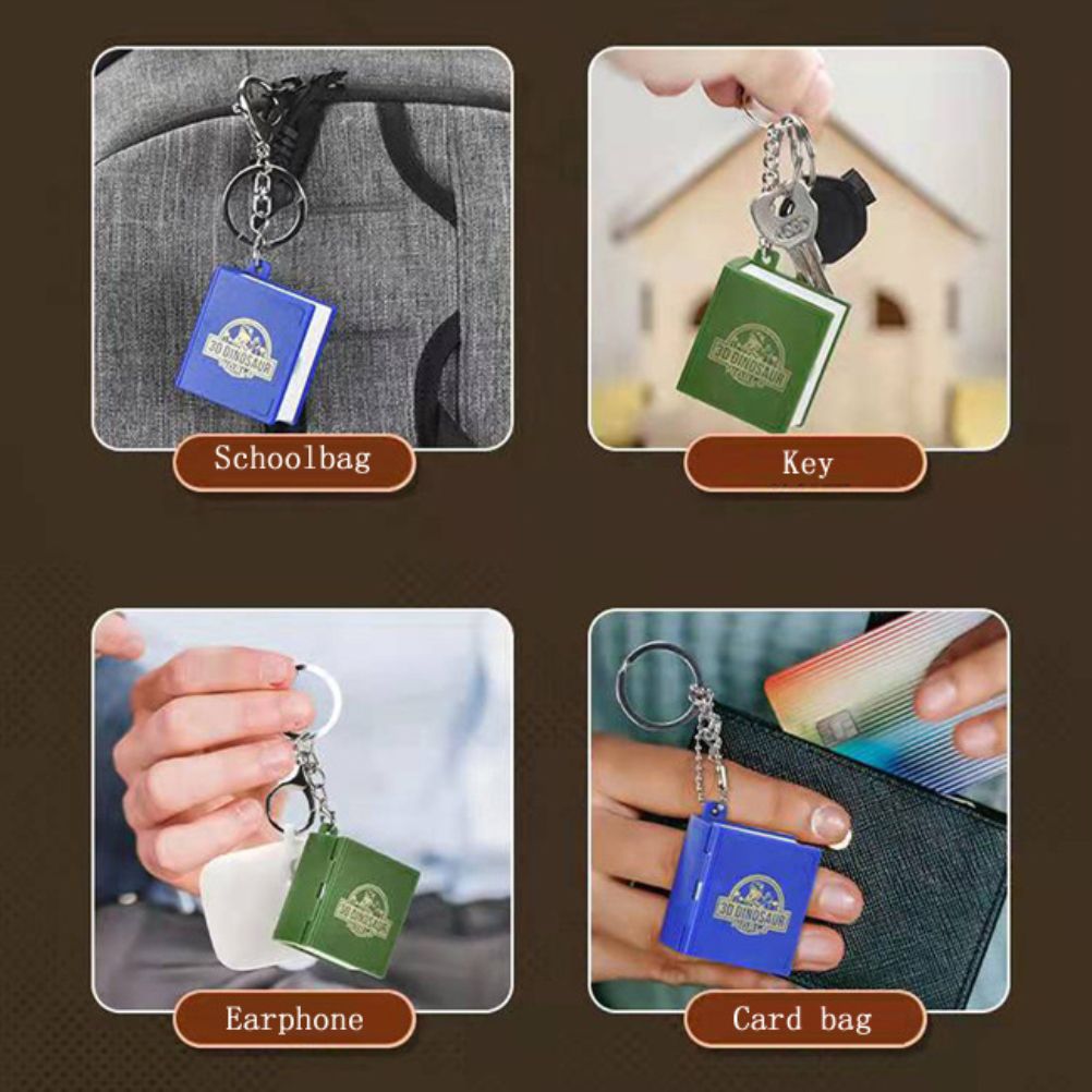 2Pcs Mini 3D Dinosaur Astronomy Book Keychains Miniature Book Keyring Purse Backpack Keychain Sensory Toy Stress Relief Toy for Kids Adults