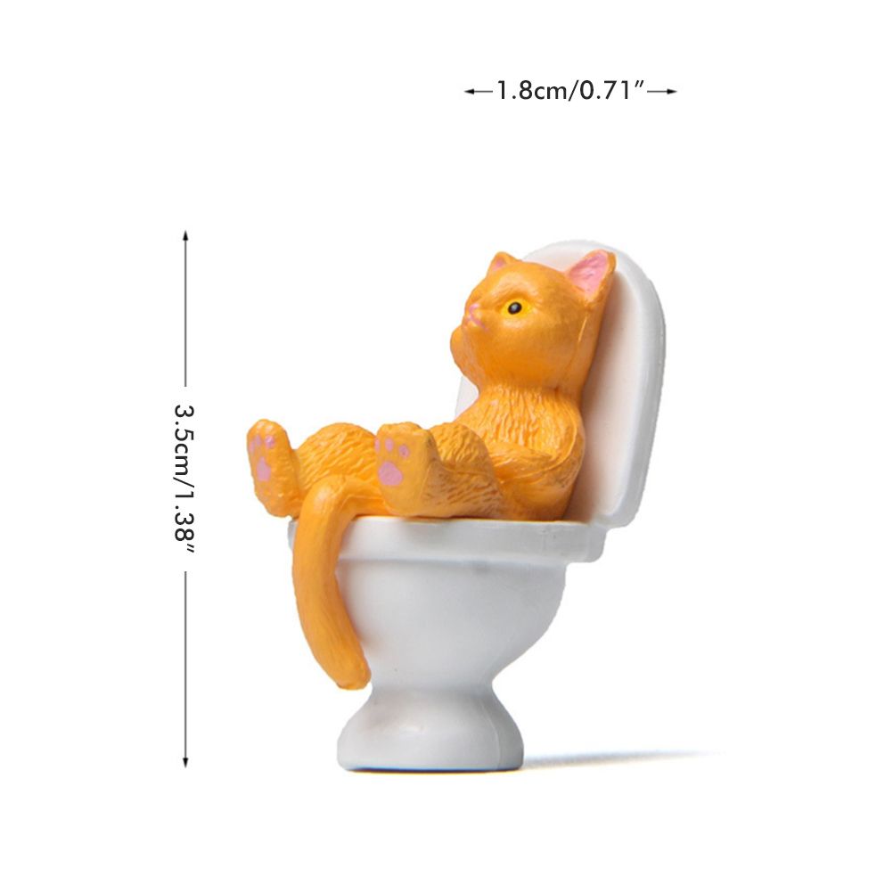 5Pcs Cat Sitting on Toilet Statues Mini Toilet Cat Figurines Desktop Ornaments Home Decor Cartoon Animal Garden Statues for Micro Landscape