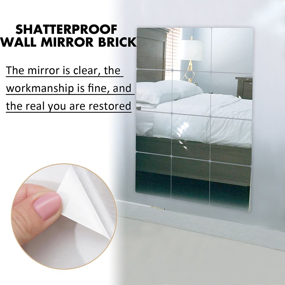 12Pcs Self Adhesive Mirror Tiles Acrylic Thick Shatterproof Mirror Stickers Mirror Sheets for Home Bedroom Living Room Bathroom Wall Decor