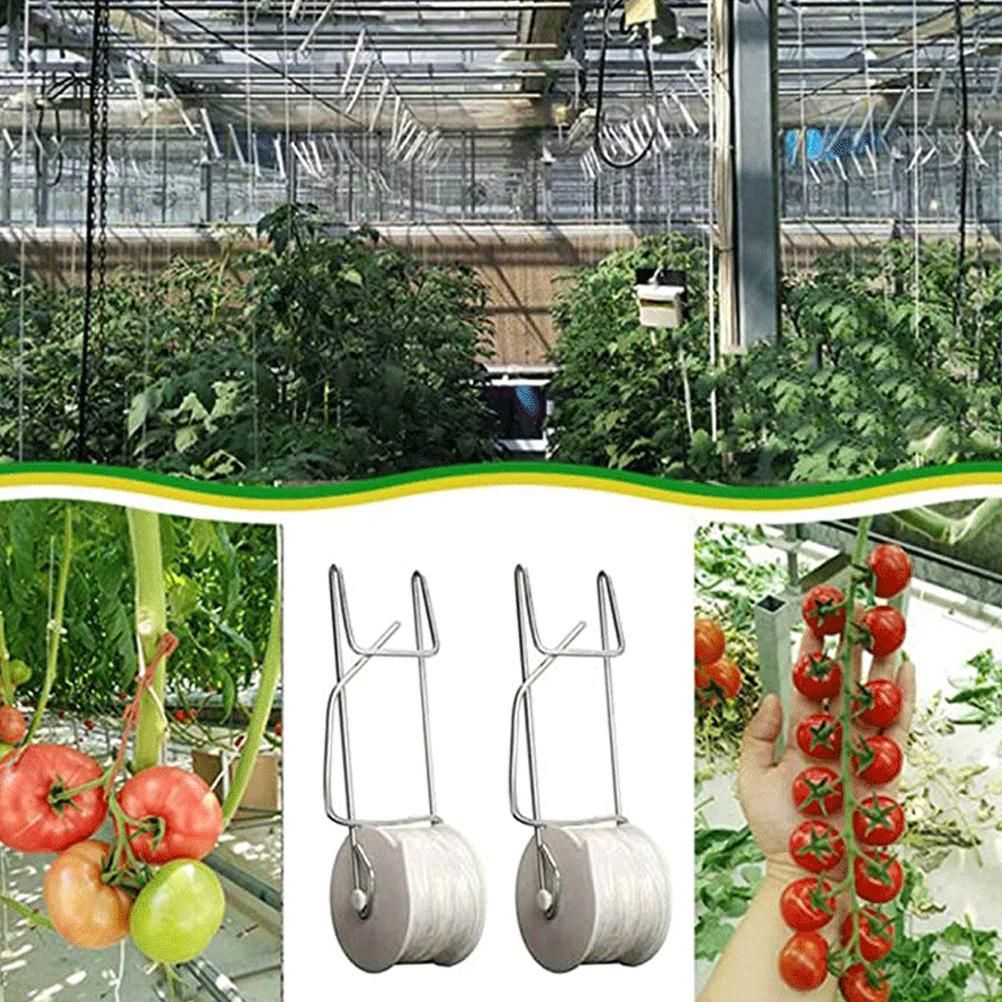 10Pcs Tomato Trellis Roller Hooks Tomato Support Hooks Plant Roller Hook with 15M String Plant Cages Supports Roller Hook for Plant Fruit