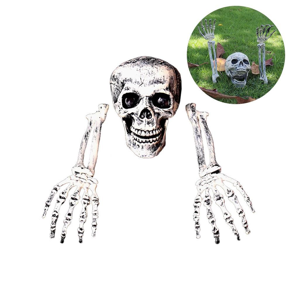 Halloween Glowing Skeleton Head Hands Arms Stakes Luminous Outdoor Decor for Lawn Garden Yard Haunted House Props