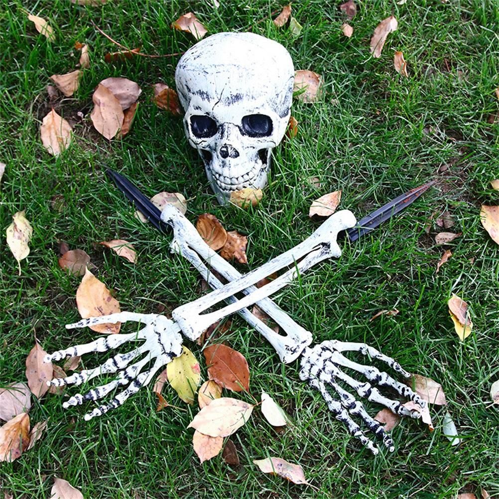 Halloween Glowing Skeleton Head Hands Arms Stakes Luminous Outdoor Decor for Lawn Garden Yard Haunted House Props
