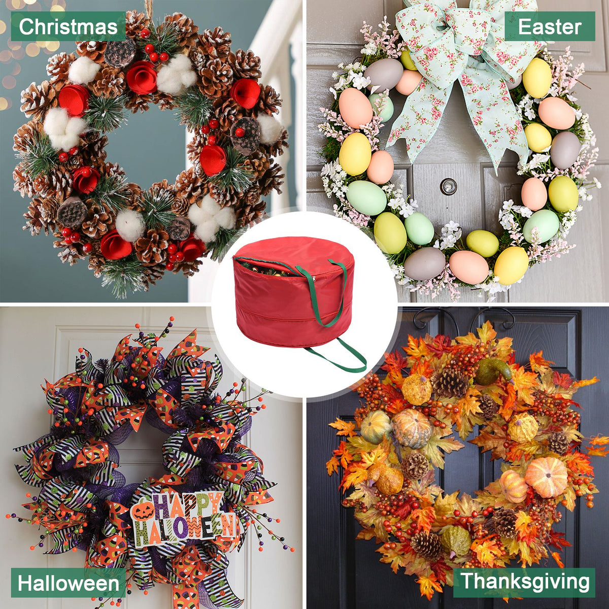 Storage Bag Durable Nylon Waterproof Tearproof Lightweight Portable Dual Zippers Christmas Wreath Storage Bag