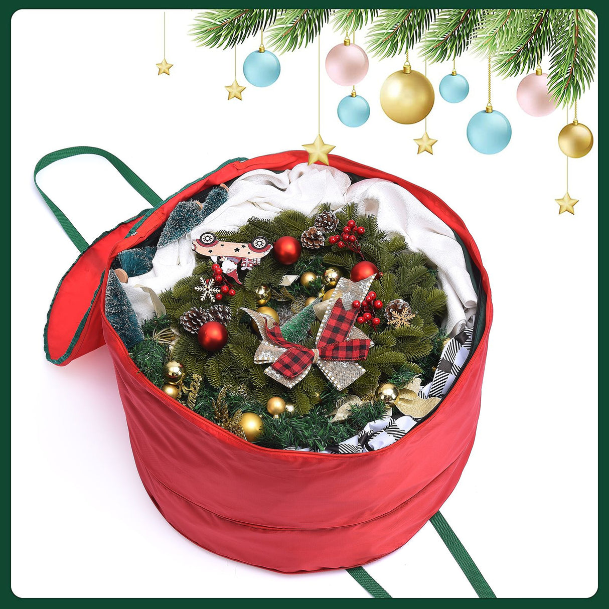 Storage Bag Durable Nylon Waterproof Tearproof Lightweight Portable Dual Zippers Christmas Wreath Storage Bag