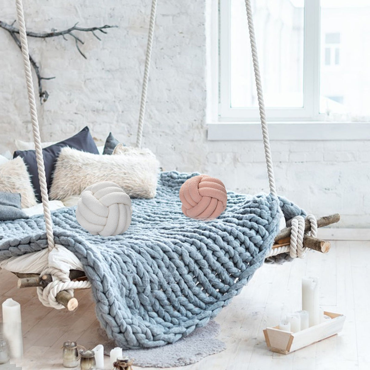 Knot Pillow Exquisite Soft Warm Beautiful Knotted Plush Pillow for Home Car Office Decoration