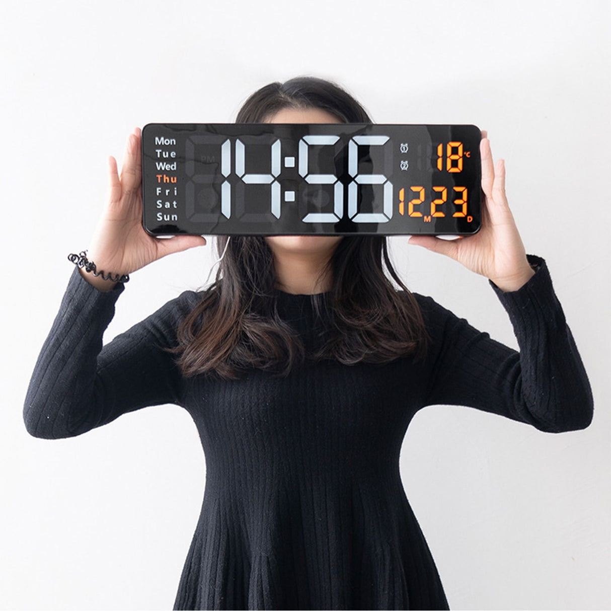 Large Screen Function Display Clock Living Room Wall Hanging Clock LED Display Remote Control Clock