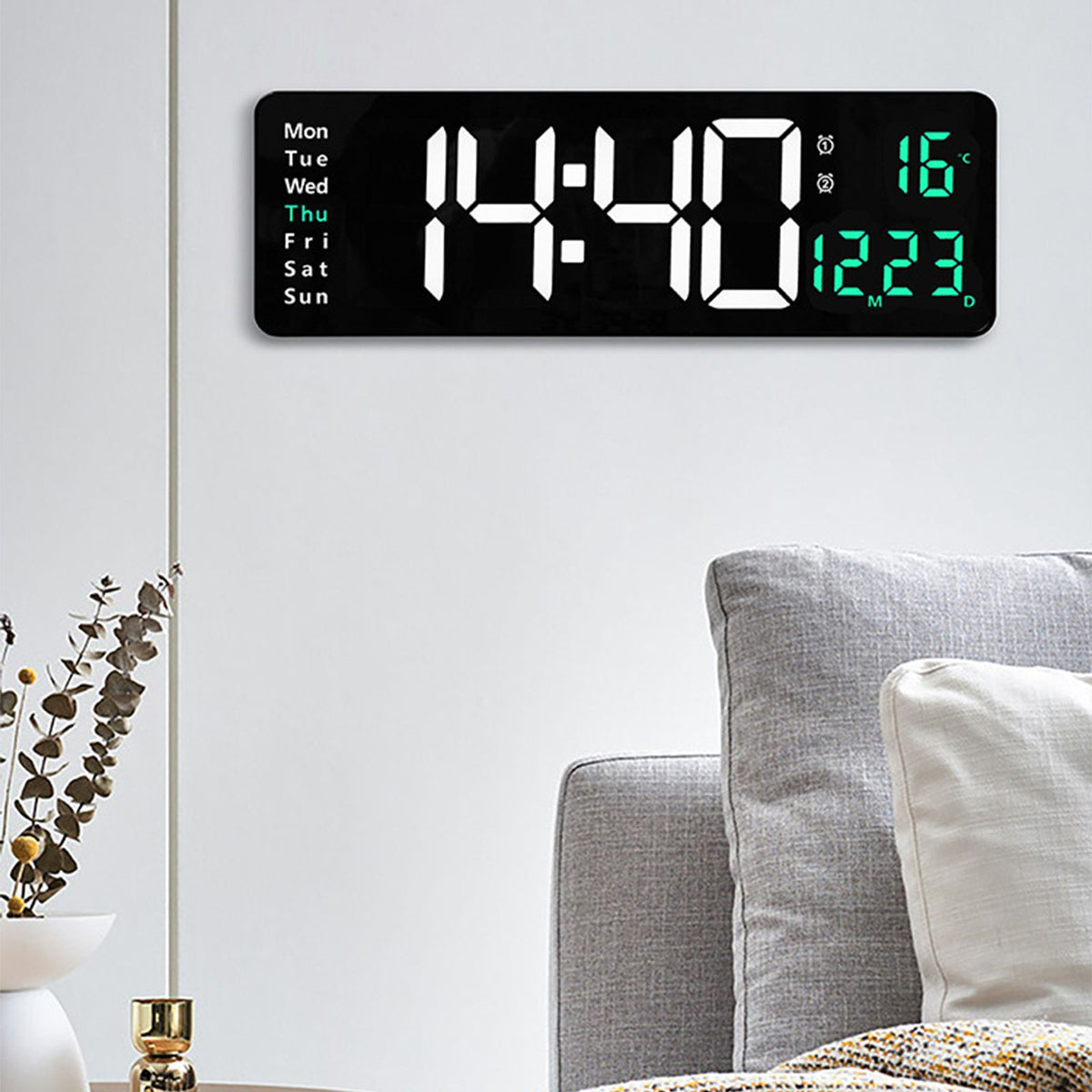 Large Screen Function Display Clock Living Room Wall Hanging Clock LED Display Remote Control Clock