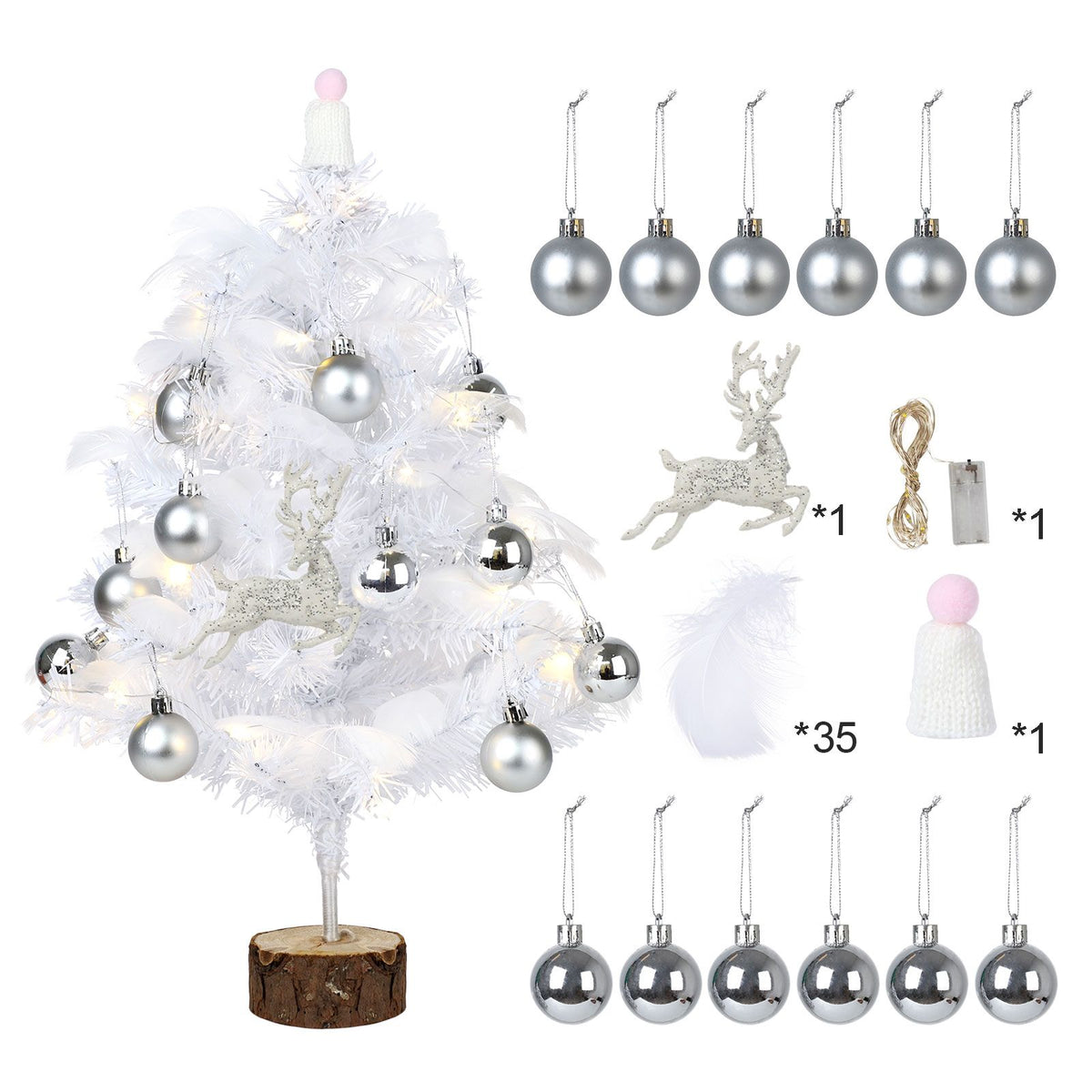 Feather Christmas Tree with Lamp String Artificial Christmas Tree Decoration Simulated Desktop Ornaments for Christmas Home