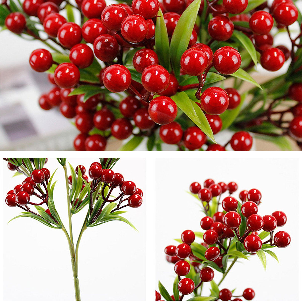 Christmas Berry Branches 3 Forks Simulation Foam Berry Picks Home Decoration