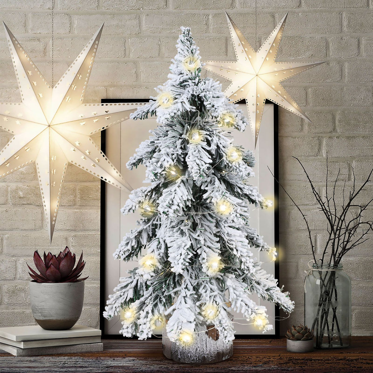 45cm Flocking Christmas Tree with Lights PVC Mini Christmas Tree Artificial Holiday Tree Christmas Desktop Decoration