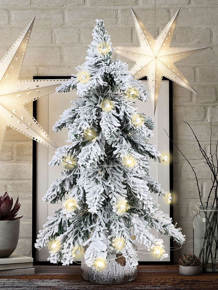 45cm Flocking Christmas Tree with Lights PVC Mini Christmas Tree Artificial Holiday Tree Christmas Desktop Decoration