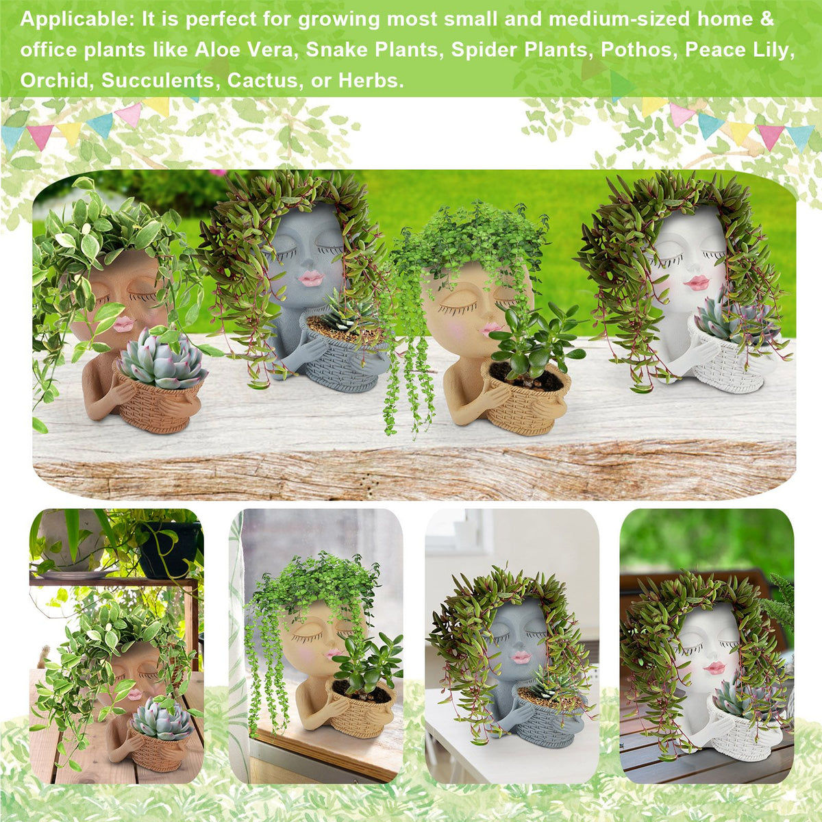 Mannequin Flower Pot Resin Creative Double Flower Pot Face Flower Pot