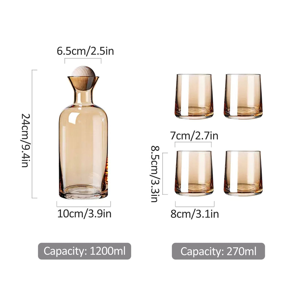 Bedside Glass Pitcher Set 4 Cups Lid 1200ml Capacity Drinking Glasses for Nightstand Colorful