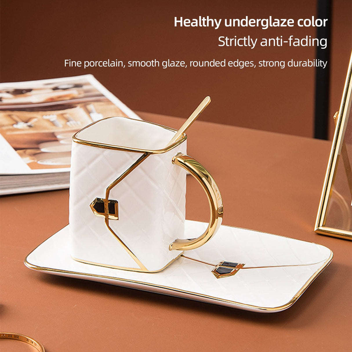 310ML Handbag Shaped Cup With Dish Spoon Ceramic Stylish Coffee Mug