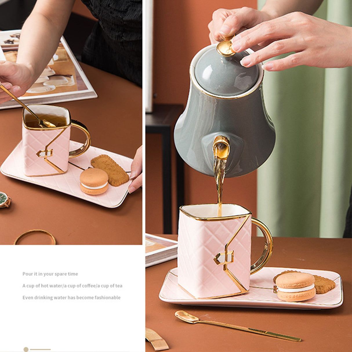 310ML Handbag Shaped Cup With Dish Spoon Ceramic Stylish Coffee Mug