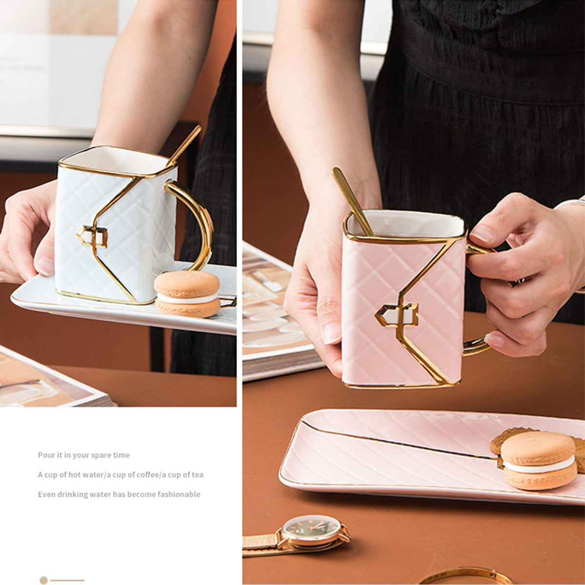 310ML Handbag Shaped Cup With Dish Spoon Ceramic Stylish Coffee Mug